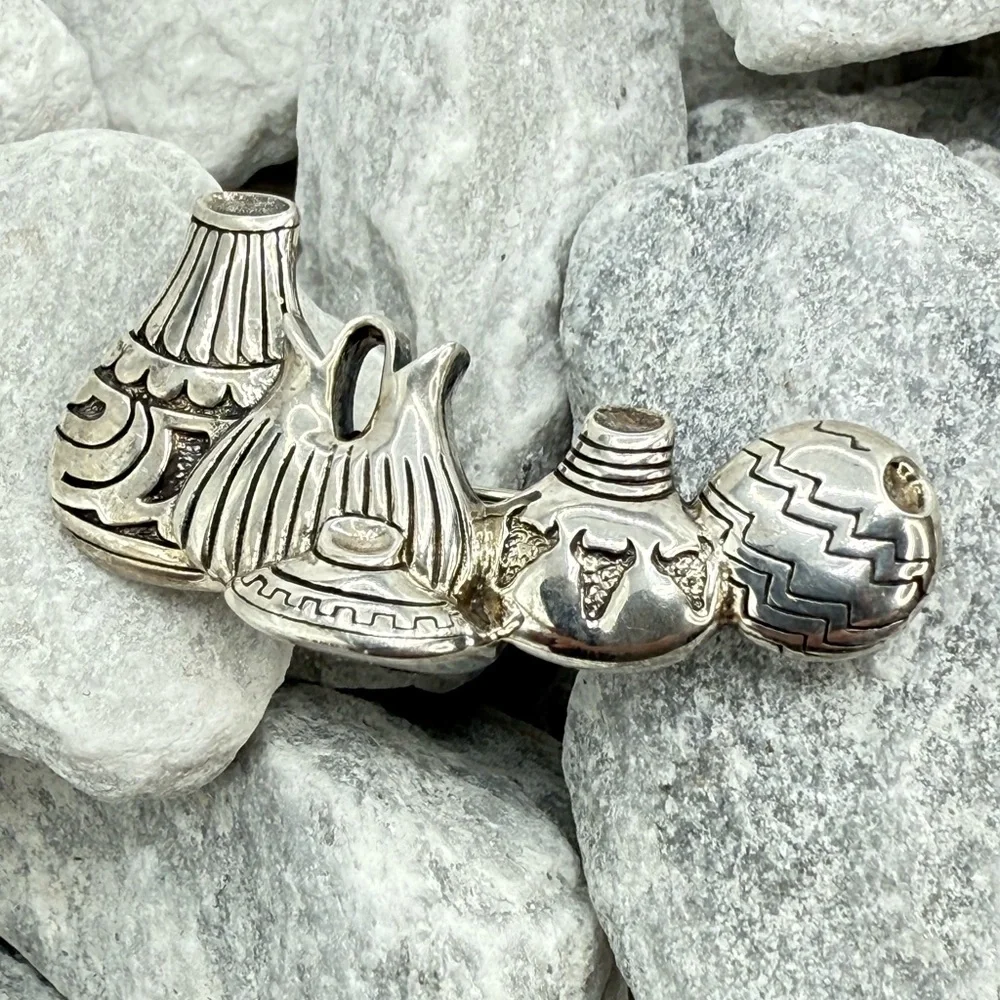 Vintage Sterling Silver 925 Native American Pottery Brooch Southwestern 2” 13g - Picture 3 of 11